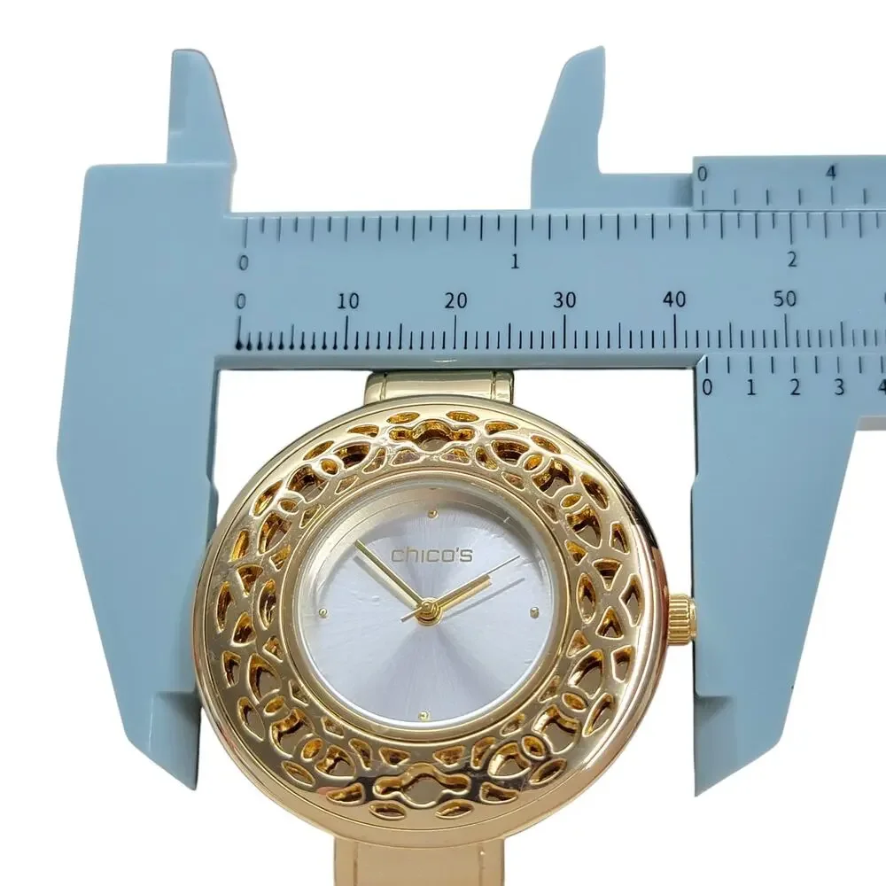 Chicos Portia Watch Womens Gold Tone Openwork Filigree Cuff Bangle New Battery